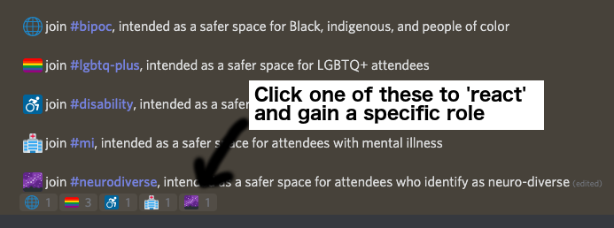 Partial view of the safer spaces message indicating the 'Reactions' at the bottom